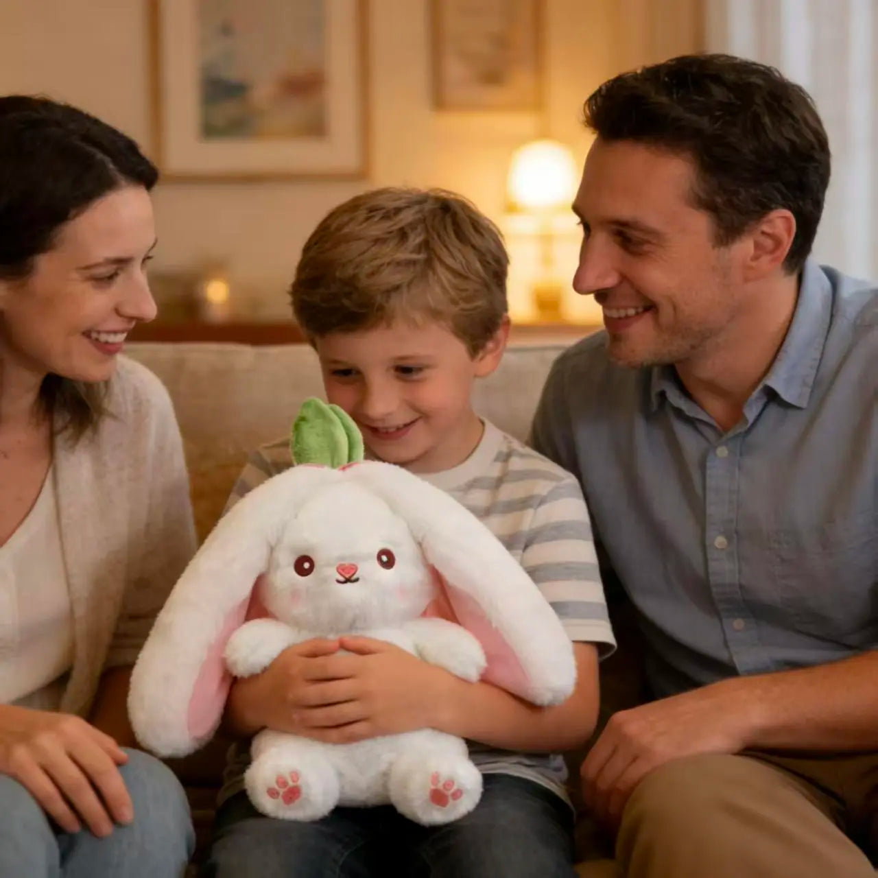 Bunny Stuffed Animal, Strawberry Reversible Cuddle Bunny Plush Doll with Zipper Cute Soft Rabbit Toys Pillow for Kids and Adults Easter Bunnies Plushies Gifts