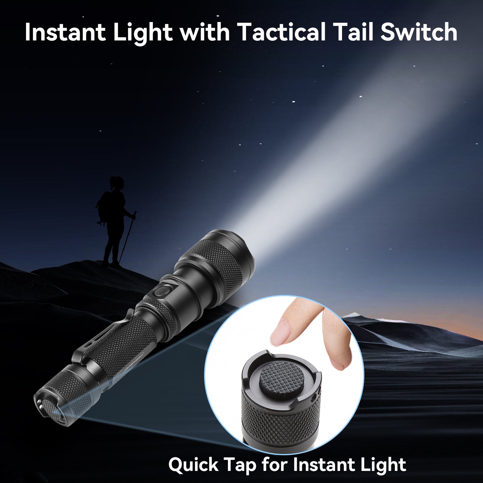 FlexBeam 1200LM Thread-Zoom Hunting Flashlight | 700M Range | Stable on Guns & Bikes