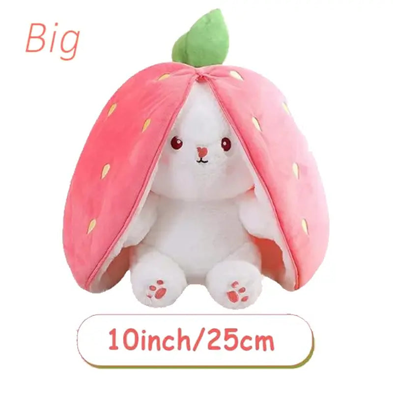 Bunny Stuffed Animal, Strawberry Reversible Cuddle Bunny Plush Doll with Zipper Cute Soft Rabbit Toys Pillow for Kids and Adults Easter Bunnies Plushies Gifts