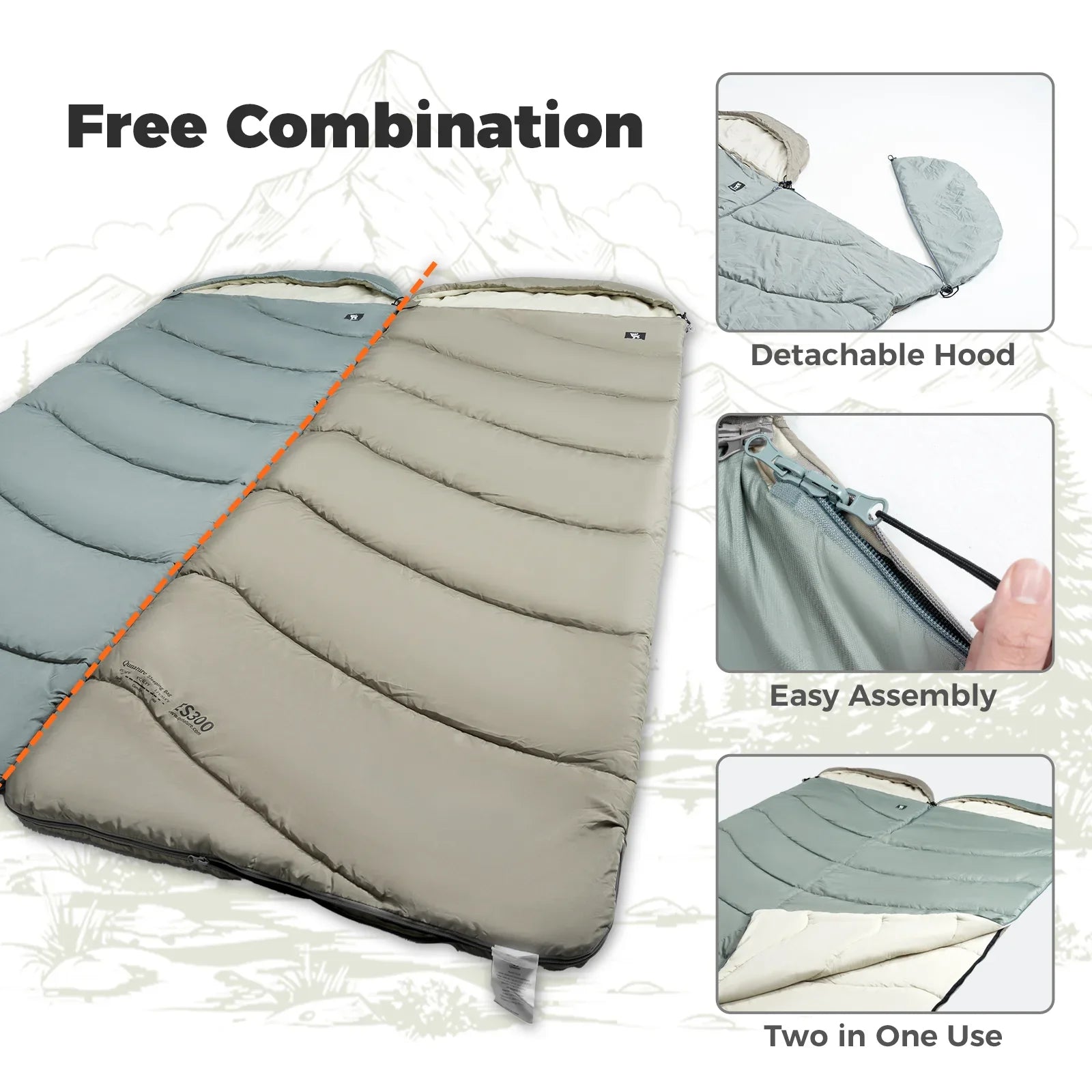 Cotton Envelope Portable Backpacking Sleeping Bag for Outdoor Camping with Compression Sack