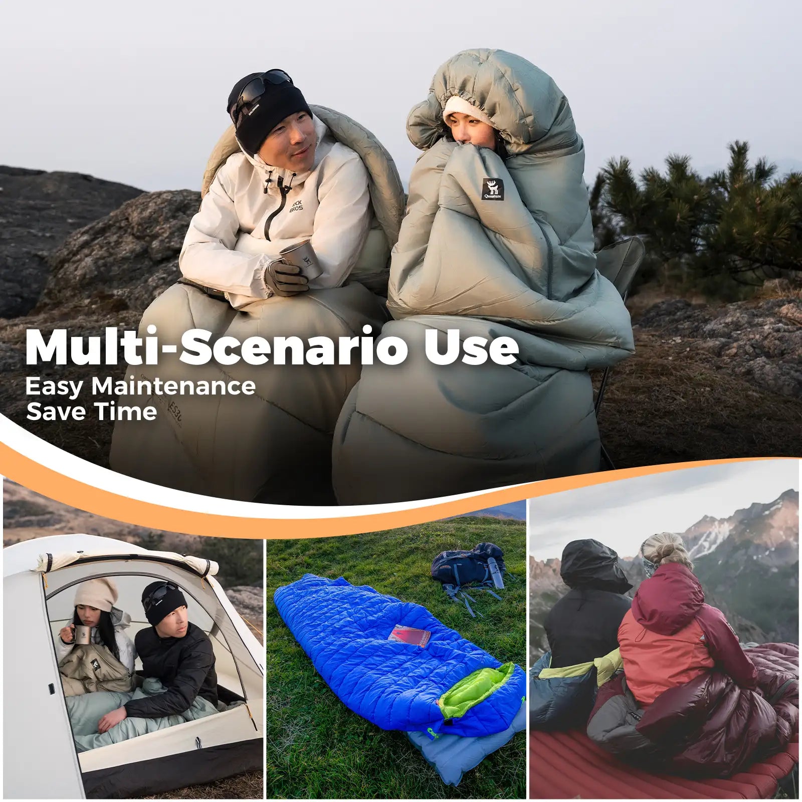 Cotton Envelope Portable Backpacking Sleeping Bag for Outdoor Camping with Compression Sack