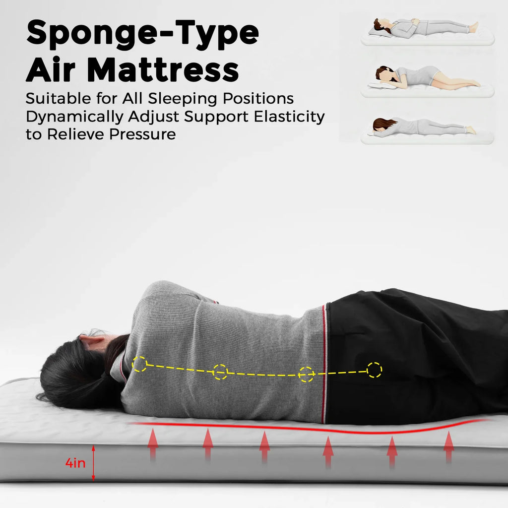 4" Thick Portable Inflating Sleeping Pad with Foam for Camping