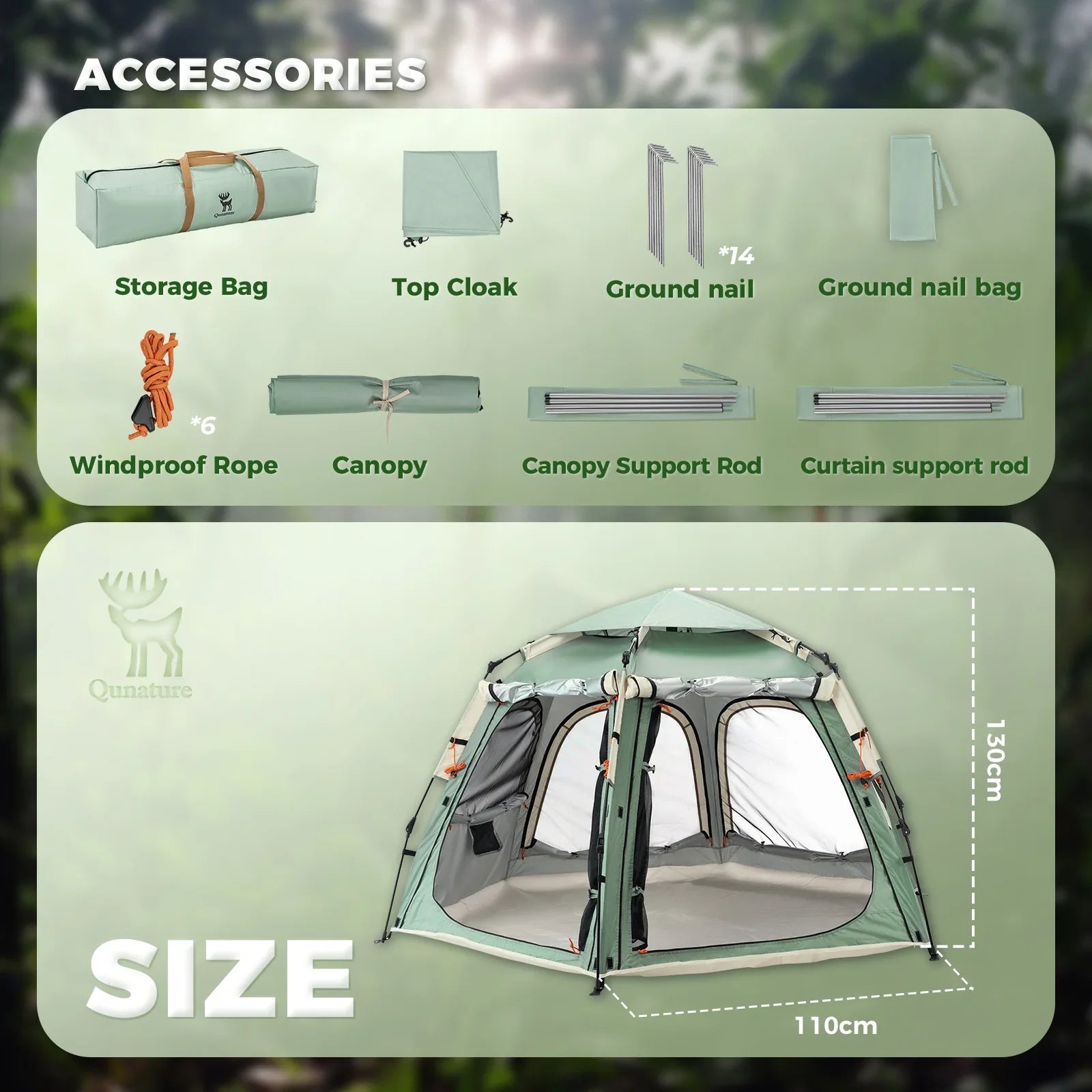 Quick Setup Hexagonal Tent UPF50+ Waterproof Lightweight