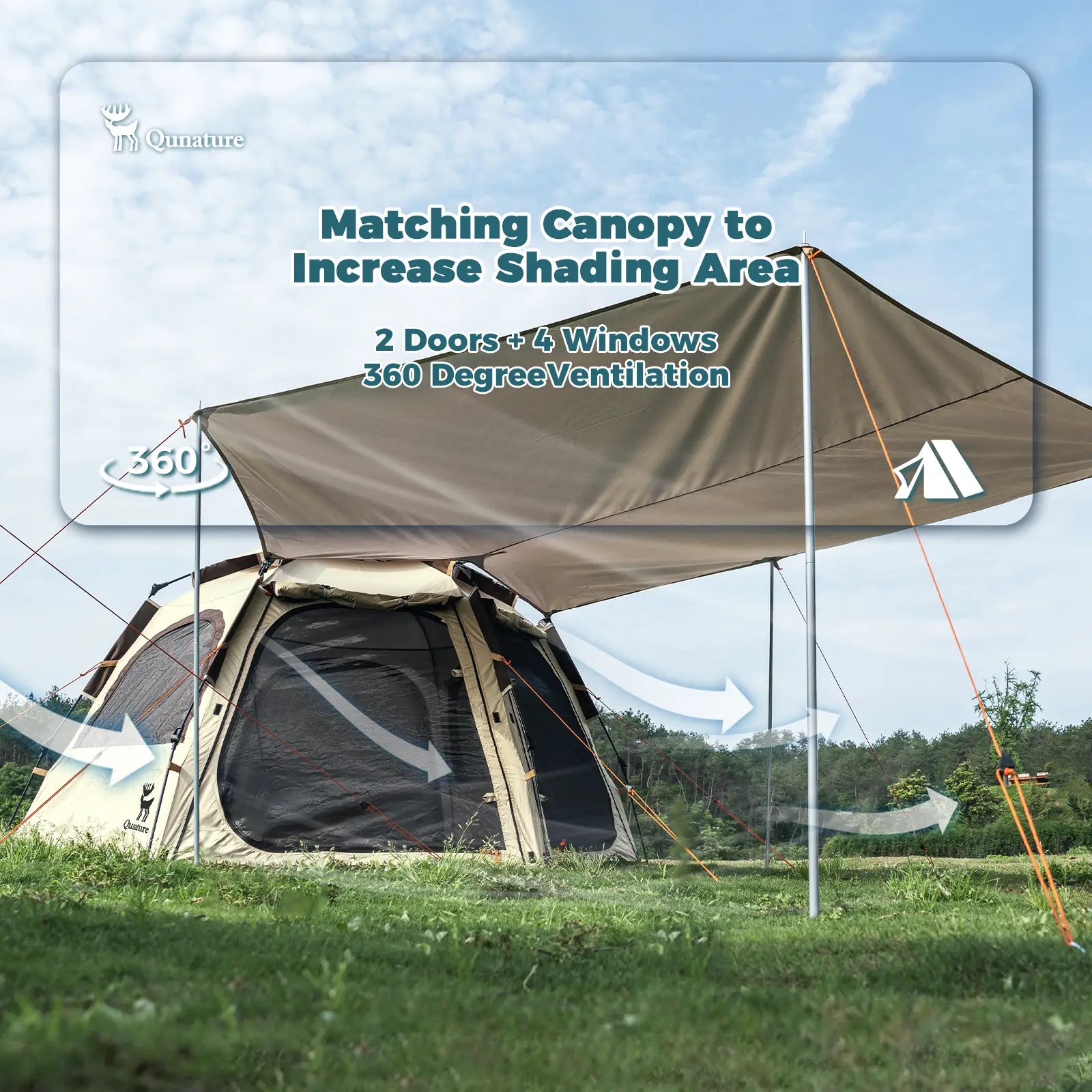 Quick Setup Hexagonal Tent UPF50+ Waterproof Lightweight