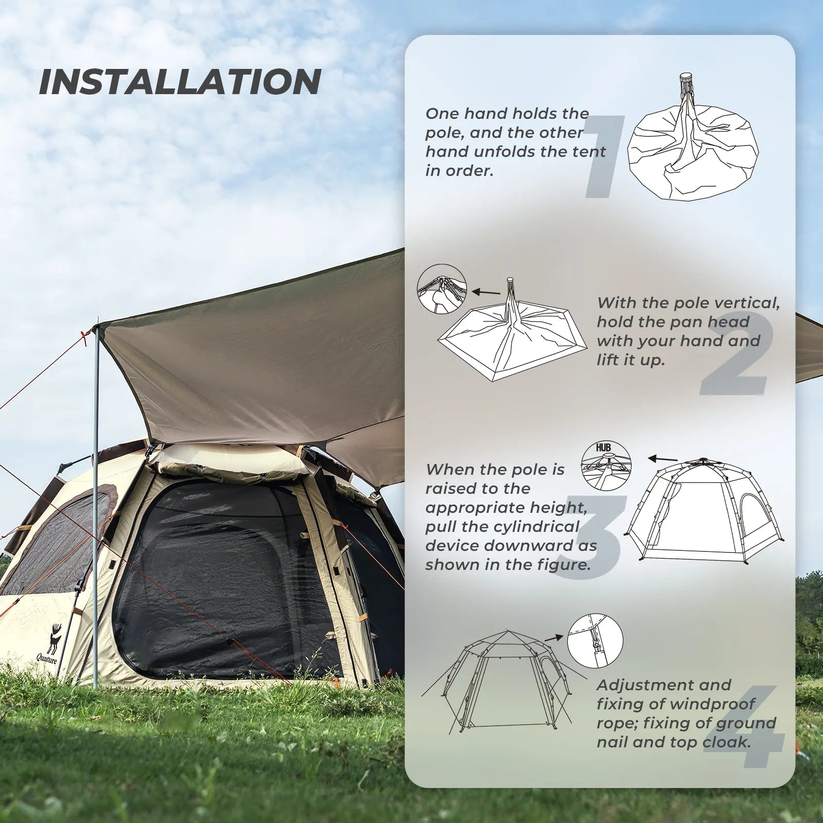 Quick Setup Hexagonal Tent UPF50+ Waterproof Lightweight
